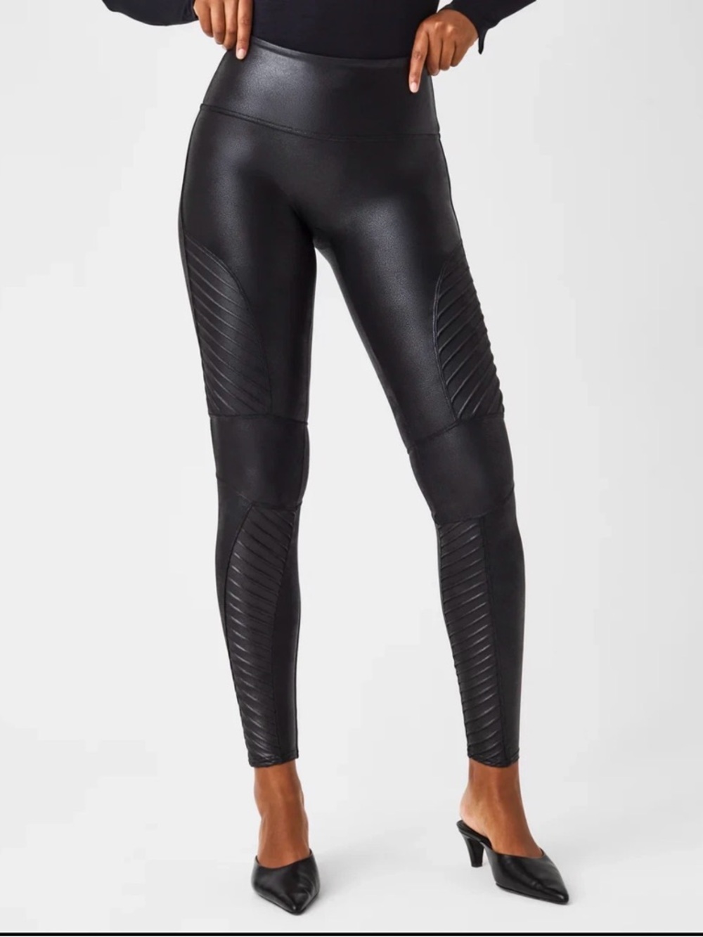 SPANX Faux Leather Moto Leggings Gunmetal Black Womens Size 1X Gothic Festival